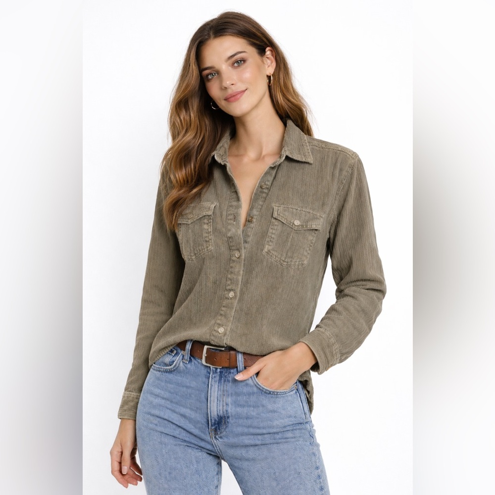 Vintage 90’s Y2K NorthCrest Gray Corduroy Button Up Women’s Size Large